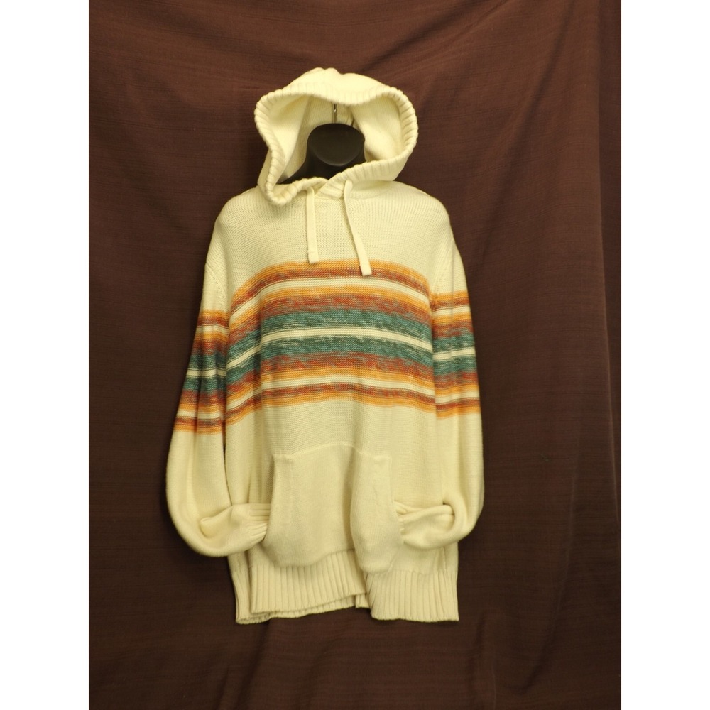 American Eagle AE White Striped Sweater Hoodie - Kangaroo pocket - Men's size L - Picture 4 of 16